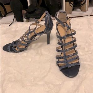Blue Snake Skin Strap Heels